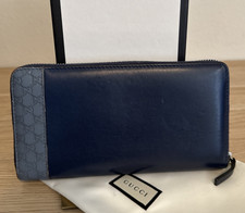Gucci Micro guccissima Women's Zip Around Navy Blue Leather long wallet