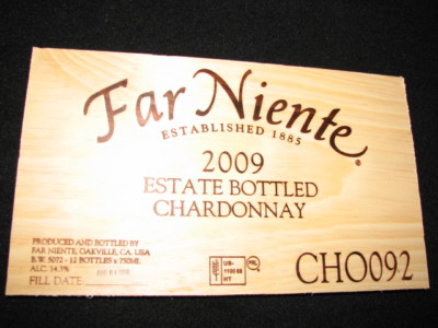 FAR NIENTE 2009 ESTATE Chardonnay Thick Wine Crate PANEL Napa Valley