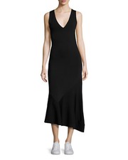 NEW Theory Gardella Lustrate V-Neck Midi Dress in Black - Size S D2034