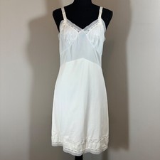 Vintage white velrose nylon slip womens size 36 loose strap, hole, stain