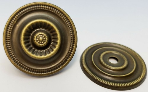 1-5/8" & 2" SHERATON FEDERAL STYLE Round Stamped Brass knob w/Backplate victoria - Picture 16 of 18
