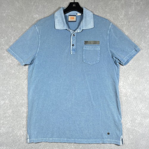 Hugo Boss Polo Shirt Mens XL Orange Label Indigo Dye Short Sleeve Button