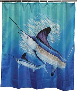 Rivers Edge Guy Harvey Marlin Shower Curtain-70in X 72in