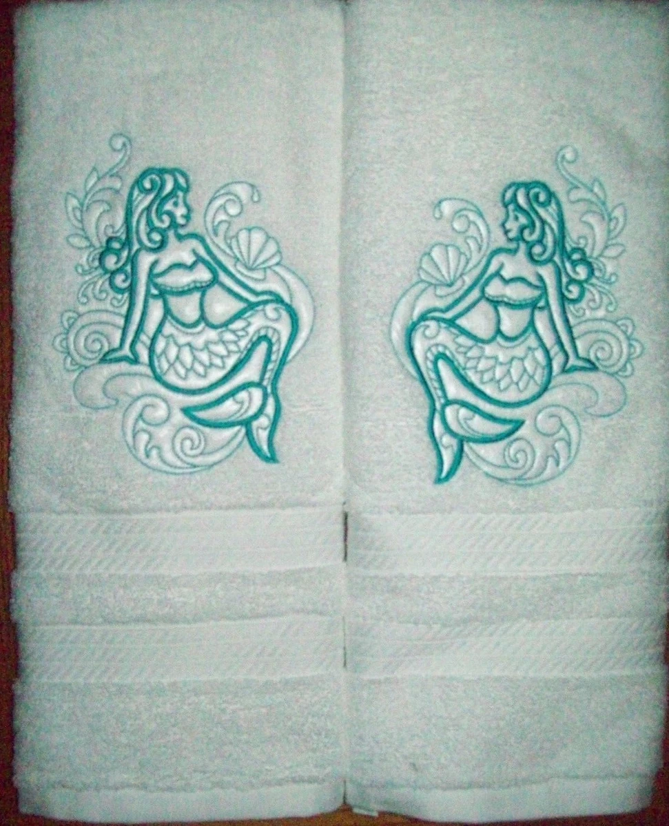 Mermaid Kids Bathroom Set HAND TOWELS EMBROIDERED Unique