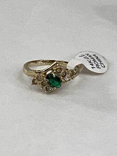 Gold Tone 14KGE Roman Ring Size 7  Green Gemstones ring Roman China - Picture 6 of 7
