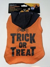 Halloween Cat Dog Pet Clothing Black/Orange Trick Or Treat Hoodie Size XS