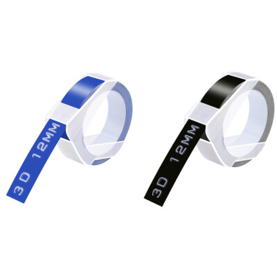2PK 3D Embossing Tapes For DYMO Organizer Xpress Label Maker 1/2'' Blue Black