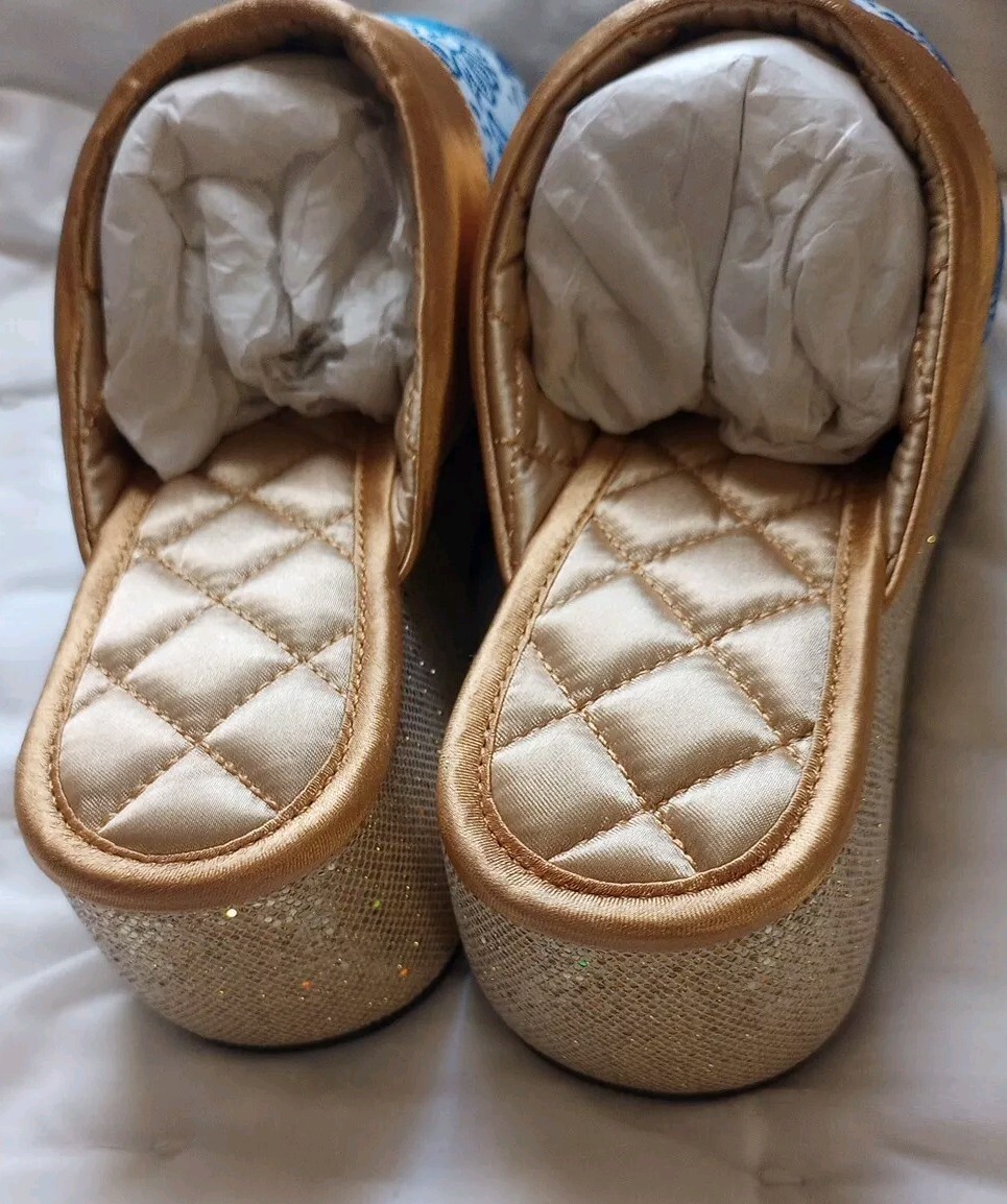 PANTOFOLA D’ORO SCARPE SLIP ON ZSA Degene Rossi donna taglia 7 nuove ciabatte lusso blu oro