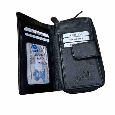 LADIES LEATHER WALLET AMBANC BRAND 06 CARDS LARGE (BLACK) AVG 96