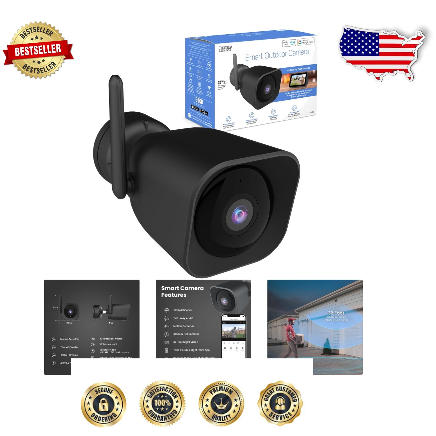 1080p Wireless Outdoor Security Camera with Night Vision & Mobile Control