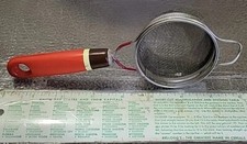 Vintage Androck Made In USA Red Handled Kitchen Strainer 8โ Long 2.5" Dia.