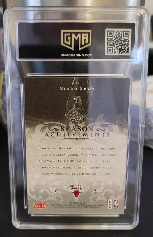 2007 Fleer Basketball #SH11 Michael Jordan Season Achievements Bulls GMA Mint 9 - Image 2 of 2