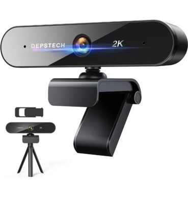 DEPSTECH Webcam mit Mikrofon, 2K Webcam QHD USB Webkamera mit Auto Licht