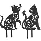 2Pcs Cat Garden Stakes Metal Garden Animal Statues Decorative Blac