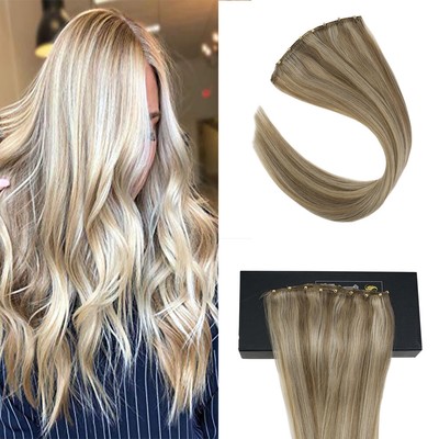 Sunny Beaded Easy Weft Human Hair Extensions Dark Ash Highlights