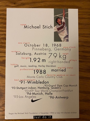 Michael Stich 1991 Wimbledon Tennis Champion autograph card. Poster included - Picture 2 of 3