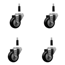 3 Inch SS Black Poly Wheel Swivel 7/8 Inch Expanding Stem Caster Set SCC