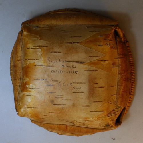 Signed Native Alaskan Athabascan Indian Birch Bark Basket (E.Guk, Kivalina 1909) - Picture 3 of 8