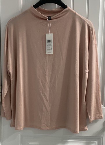 Eileen Fisher Cozy Brushed Terry Funnel Neck Box-Top Blush Gr.L F0TTU-T5458M