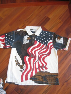 American Summer Clothing Co Eagle Flag Stars Graphic Polo Shirt