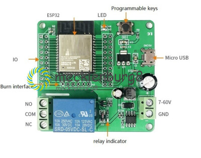 NEW ESP32 Development Board Single Relay Module DC7-60V Micro USB 5V