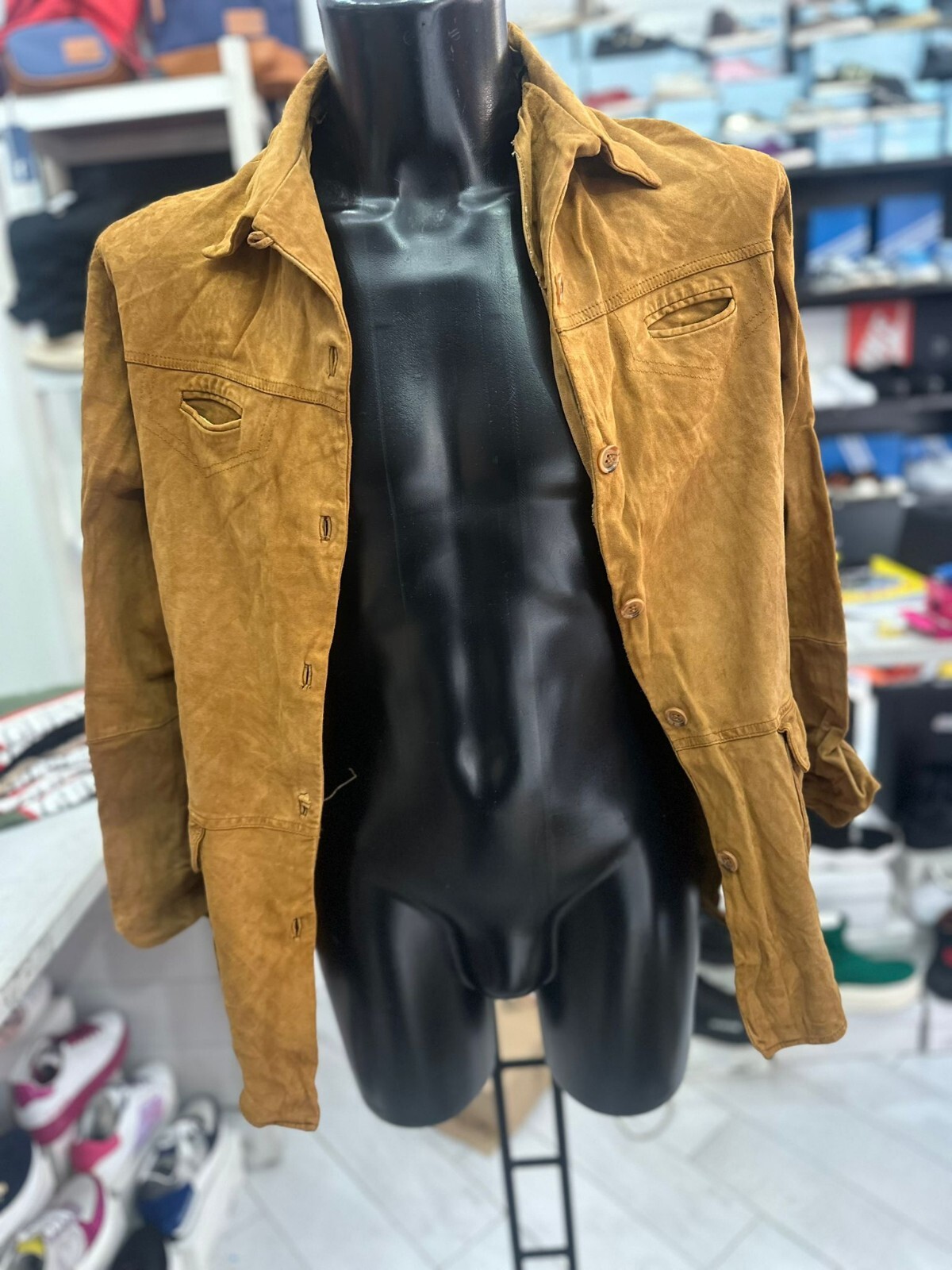 Vintage Camel Shadow Leather Jacket for Men Size 46 LLV396