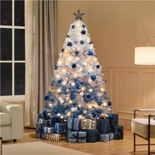 6/7.5ft Pre-lit Flocked Artificial Christmas Tree with Metal Foldable Stand