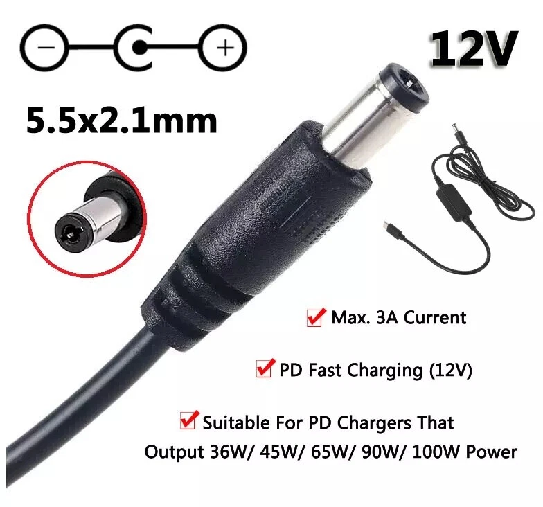 USB Type-C to 12V DC 5.5mm*2.5mm 5.5mm*2.1mm Adapter Cable USB-C PD Charger Cord - Image 4 of 4