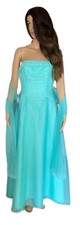 Mori Lee Women's Formal Sea Green Full-Length A-Line Gown with Scarf Size 7/8