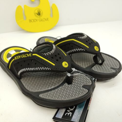 Body Glove Kona Sandal Flip Flops Boys Child Size 12 Black Yellow Floats - Picture 3 of 9