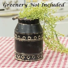 NEW PRIMITIVE Farmhouse Milk Can BLACK Galvanized Metal Vase Aged 9"Hx6"D Rustic