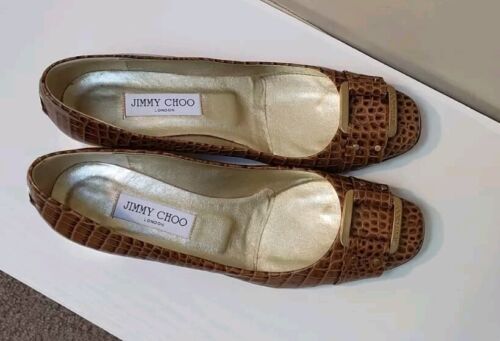 Mocasines Jimmy Choo de cuero en relieve marrón coñac cocodrilo talla 9,5 - Imagen 4 de 12