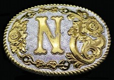 N Initial Filigree Crumrine Cowboy Cowgirl Western Wear Vintage Belt Buckle