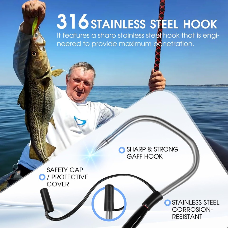 Fishing Gaff Saltwater Fish Gaff with S316 Stainless Steel Fishing Hook Carbo... eBay