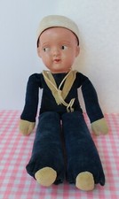 Vintage Sailor Navy Ship Boy Doll Cloth Celuloid Japan Blue White Outfit