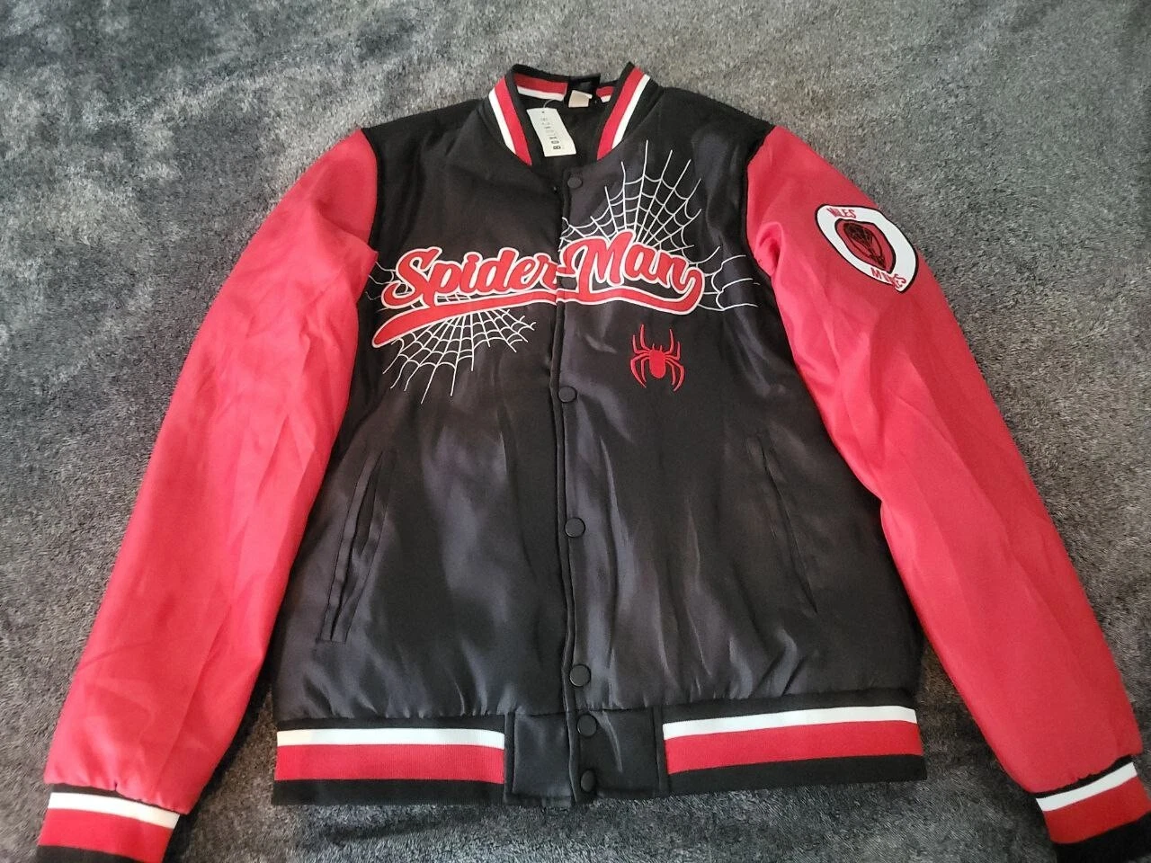 Marvel Spiderman spiderverse Miles Morales bomber jacket XS NWT BoxLunch Exclsv image 1