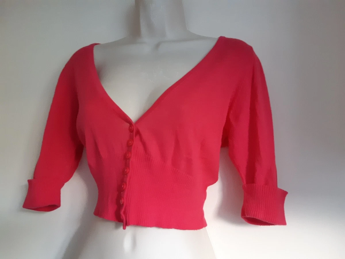 M S Button Up Raspberry Pink Shrug Bolero Cotton Cardigan UK 12 EU