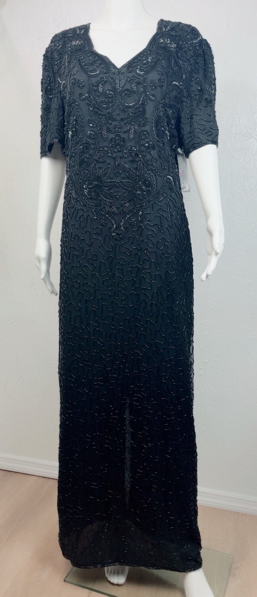 scala black beaded dress ViNTAGE LONG SEQUiN CUT OUT FULL LENGTH EVENiNG GOWN Xl 4/30/24 AllSaints Women's Rosa Mini Color:kale green The embellished skirt gracefully