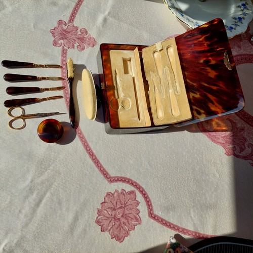 RARITÄT, Maniküre Set antik, 1926 Jhd. Schildpatt+925 Sterling Silber, London - Bild 11 von 18