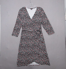 Talbots Dress Large Knit Jersey Faux Wrap Knotted Dot Nylon Spandex Comfort