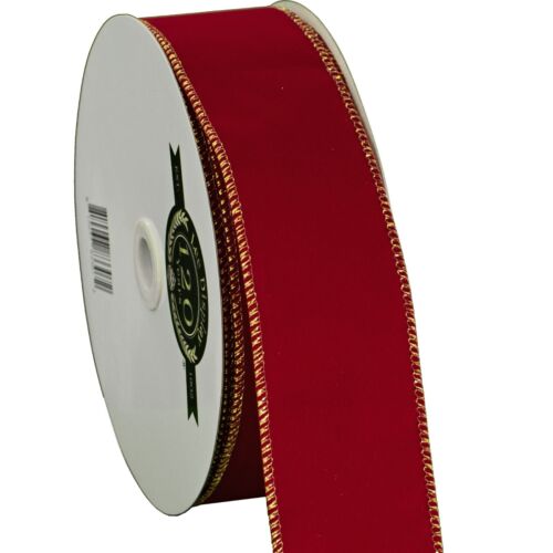 Red Velvet Christmas Ribbon, Double-Sided Gold Wire Edge, 2-1/2in Width X 50 YDS - Picture 1 of 6