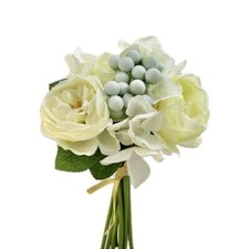 Bouquet fiori artificiali RANUNCOLI ORTENSIE E BACCHE colore CREMA 18OQ
