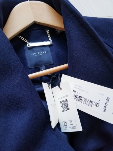 Ted Baker Rosess Short Wool Wrap Coat Navy Blue Size 0 UK 6 RRP £275 - Picture 9 of 12