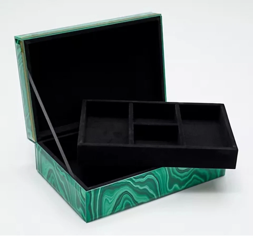 Lola Rose Rectangular Jewelry Box With Insert Tray Stone Print Malachite. T16