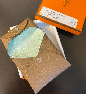 小物 HERMES BASTIA VERSO NEW Hermes Bastia Epsom Leather Verso Alezan & vert peppermint