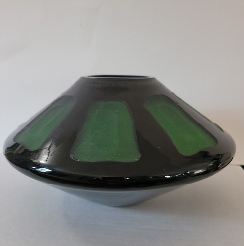 Art Glass Hand Blown Vase Flying Saucer Shape Etched Window Pattern VTG - 第 4/10 張圖片