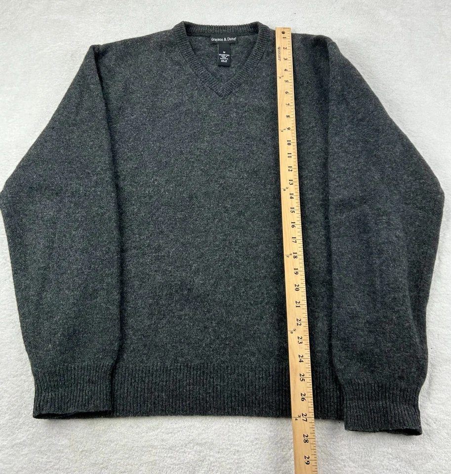 Suéter GRAYSON & DUNN 100 % Lana de Cordero Hombres M Gris Cuello en V Abuelo Núcleo Cómodo Foto 4 de 4