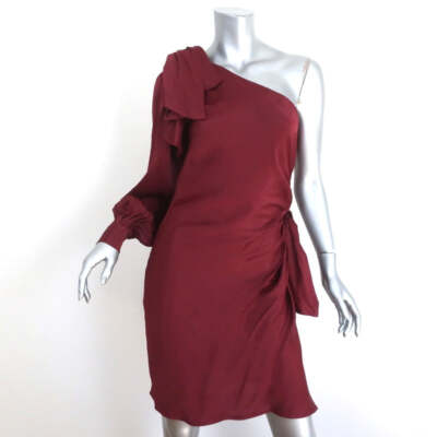 Zimmermann One Shoulder Bow Mini Dress Maples Burgundy Satin Size 1 Long  Sleeve | eBay