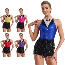 Women Bodysuit Cosplay Leotard Tango Costume Samba Rompers Keyhole Back Dance
