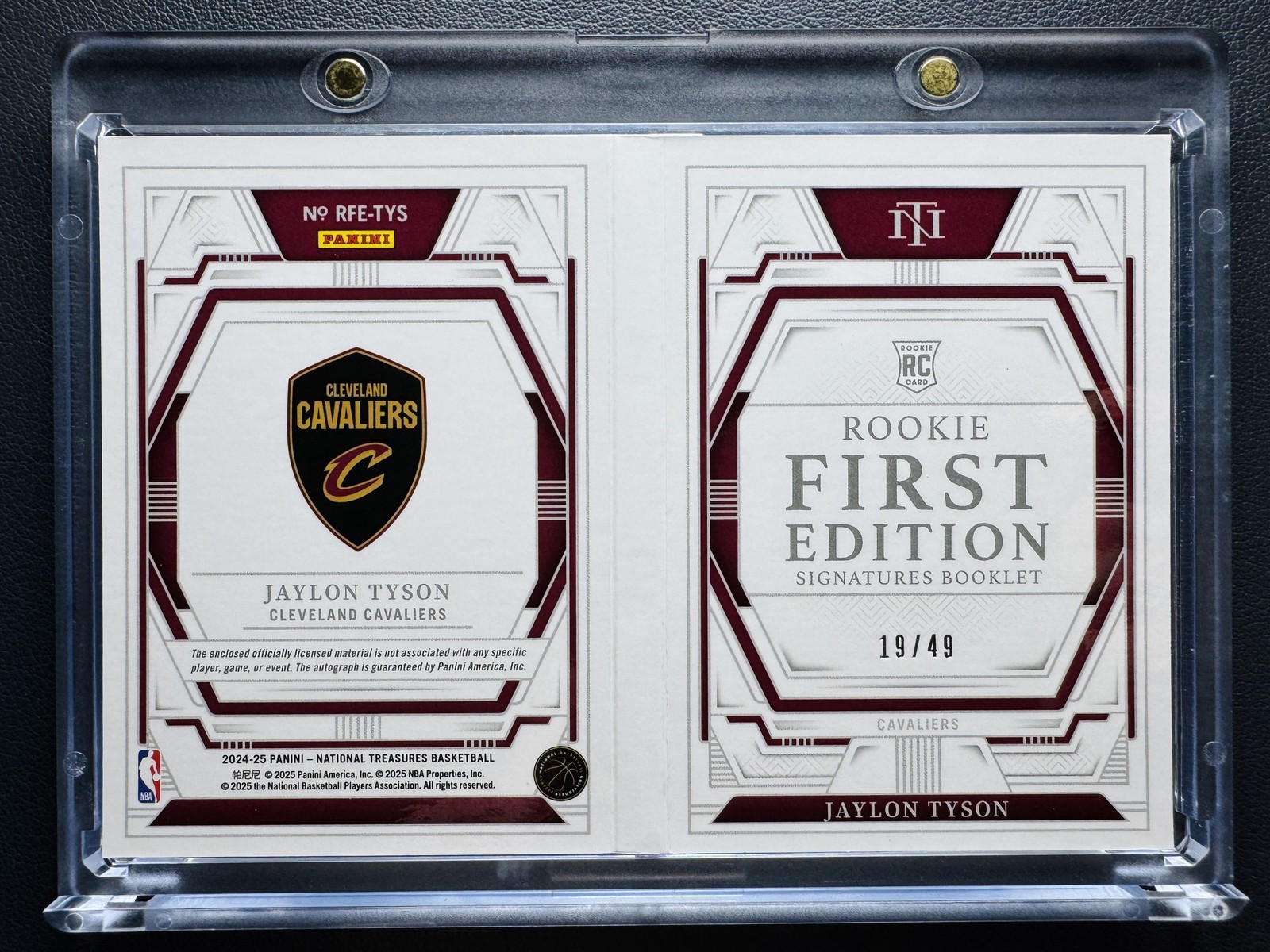 2024-25 National Treasures Jaylon Tyson RC Rookie Jumbo Patch Booklet Auto /49 view 2